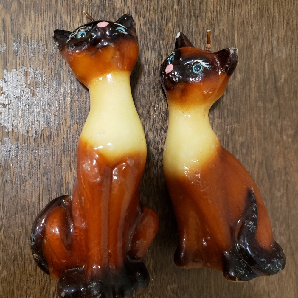 Vintage Siamese Cat Cute Couple Candles Made in Italy